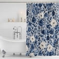 thumbnail image 2 of Navy Blue White Peony Shower Curtain Set - Small 36" x 72" Washable Bathtub Curtain with 12 Hooks, Vintage Floral Blossom Waterproof Fabric Stall Shower Curtains for Bathroom/Bathtub Décor, 2 of 6