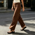 thumbnail image 2 of Htigea Lightweight Straight Leg Pants for Women Drawstring Tie Low Waist Casual Beach Daily Pant Summer Wear Brown M, 2 of 6