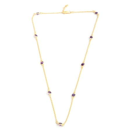 - 925 Sterling Silver 14K Yellow Gold Plated Round Amethyst Necklace for Women 18
