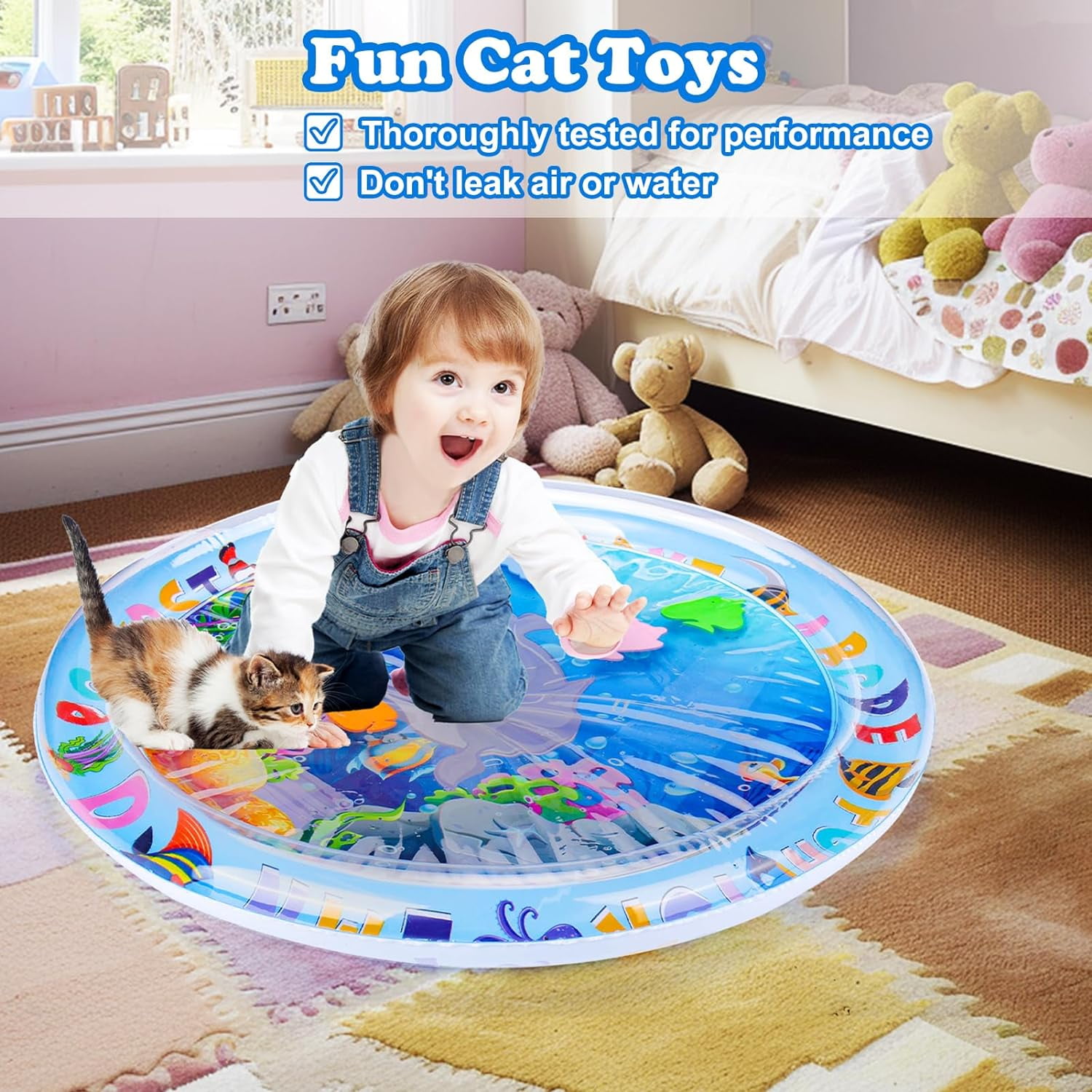 Lomyolo Cat Water Mat for Cats, Upgraded-Thicken Unbreakable Cat Splash Play Mat, Cat Water Play Mat for Indoor Cats, Interactive Cat Toys for Self Play