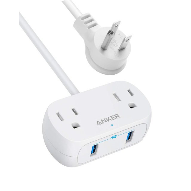 Regleta de alimentación USB Anker, regleta pequeña con 2 tomacorrientes y 2 cargadores USB-A, cable de extensión de 5 pies, sistema de seguridad para carga de escritorio, para cruceros, accesorios de