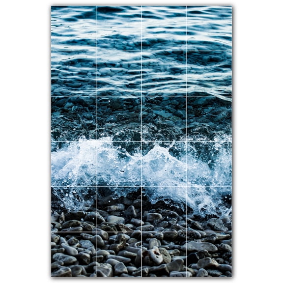 Picture-Tiles.com: Waves Ceramic Tile Wall Mural WAL501149-46S. 17"W x 25.5"H using (24) 4.25" x 4.25" Ceramic Tiles-Satin Finish