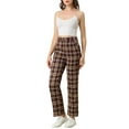 thumbnail image 2 of MODA NOVA Junior Plaid Elastic Waist Button Zipper Straight Leg Long Pants Red Brown S, 2 of 6