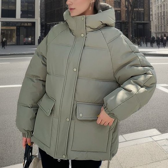 EGNMCR Womens Long Puffer Coat, Long Sleeve Padded Winter Down Coats, Hooded Parka Jacket Women's Fall And Winter Long Sleeved Warm Cotton Jacket Bread Women Coat