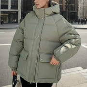 EGNMCR Womens Long Puffer Coat, Long Sleeve Padded Winter Down Coats, Hooded Parka Jacket Women's Fall And Winter Long Sleeved Warm Cotton Jacket Bread Women Coat