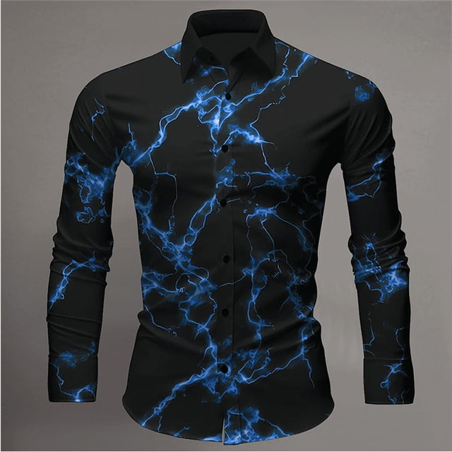 Camisa de manga larga para hombre, estilo informal, estilo urbano, moda, estampado 3D, estilo Harajuku, talla grande, formal, con diseño de relámpago