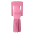 thumbnail image 5 of Kogui Maternity Dress Maternity Long Sleeve Off Shoulder Baby Shower Dress Party Mesh Paneled Split Maxi Photography Gown for Photoshoot (Pink,S), 5 of 8