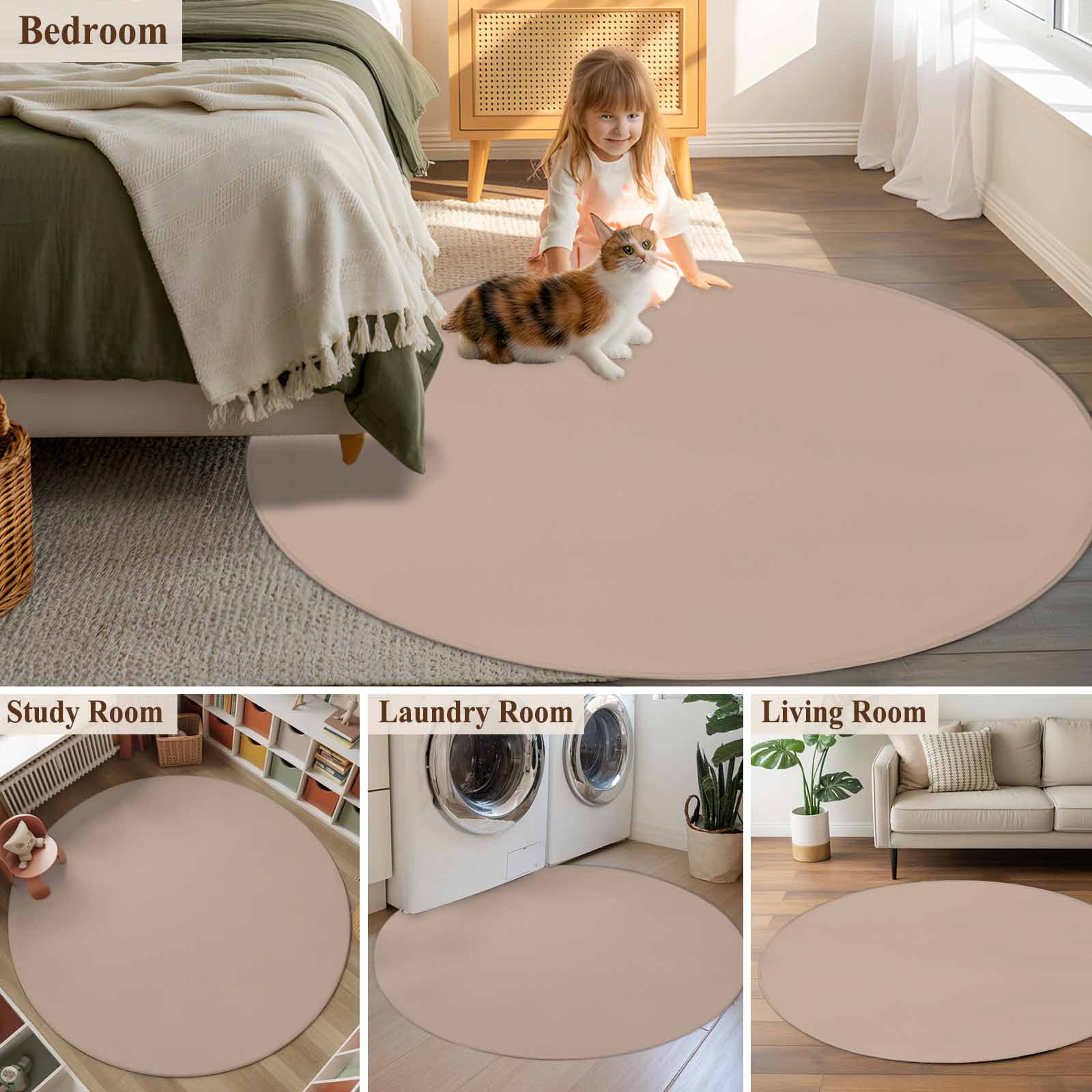 Brown Round Rugs 6ft, Farmhouse Solid Brown Color Modern Art Non Slip Washable Rug Runner, Low Pile Indoor Floor Carpet Mat Bathroom Rugs for Living Room, Bedroom, Kids Room