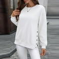 thumbnail image 4 of FRSASU Womens Casual Long Sleeve Shirts Tops Solid Color Button Hem Slit Round Neck Pullover Blouses White, 4 of 9