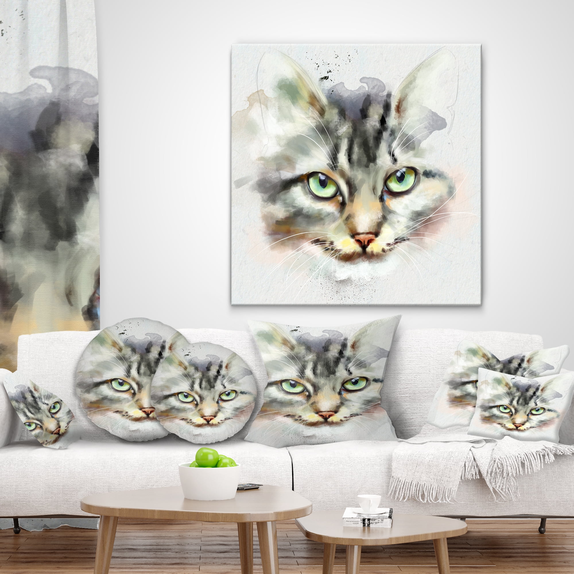 Designart Cute Kitten Watercolor Hand drawn - Animal Throw Pillow - 12x20