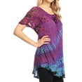 thumbnail image 3 of Sakkas Splenka Long Tie Dye Embroidered Corset Neck Cap Sleeve Blouse Shirt Top - Purple - Plus Size, 3 of 5