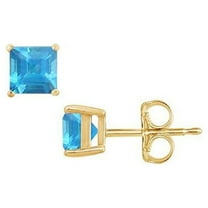 18k Yellow Gold 2 Ct Square Plated Aquamarine Stud Earrings by Paris Jewelry
