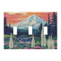 Yayeee Toggle Light Switch Wall Plate 3-Gang 6.37"x4.48" Decorative Outlet Cover, Floral Mountain