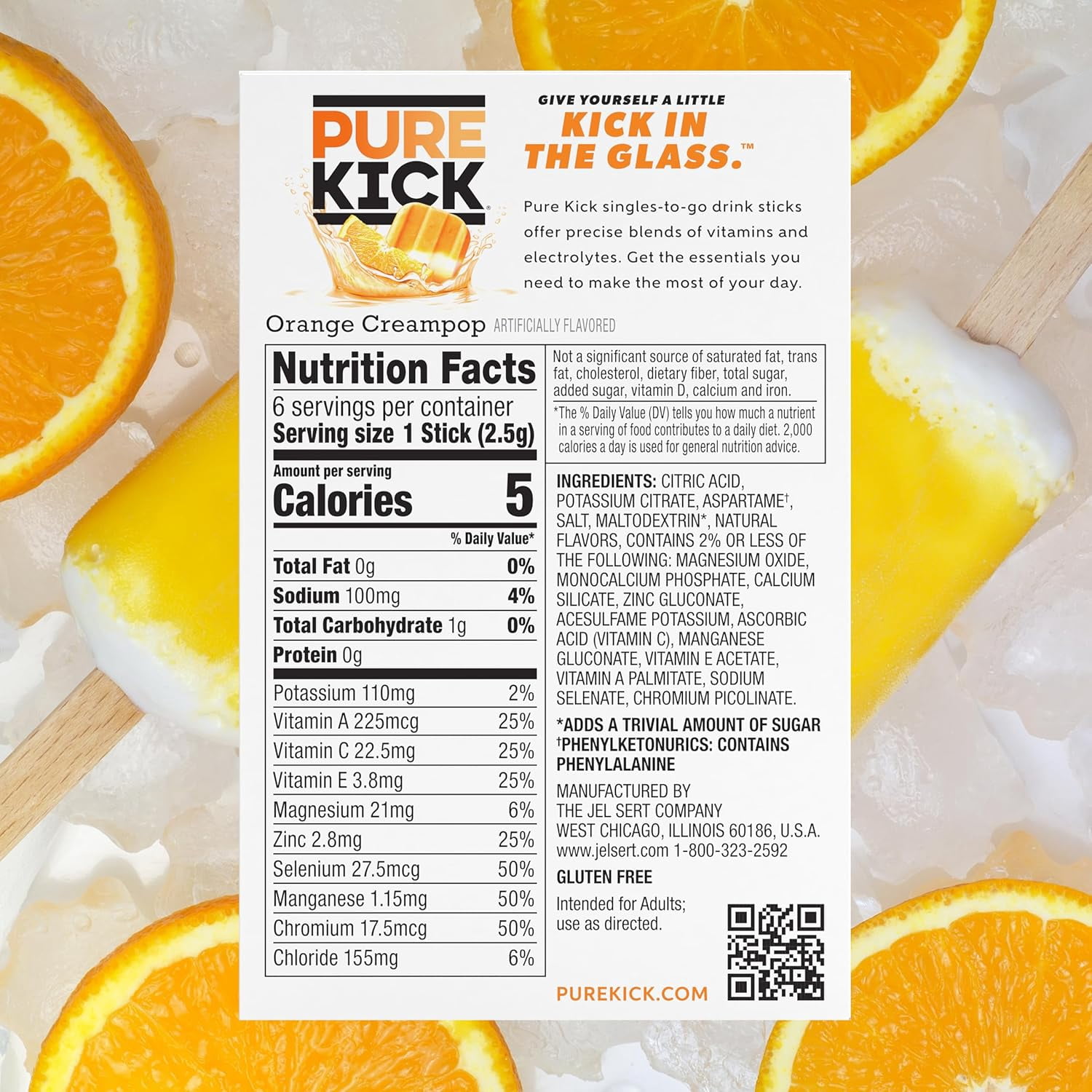 (6 pack) Pure Kick Orange Creampop, Hydration Electrolyte Powdered Drink Mix, 6 Count Packets