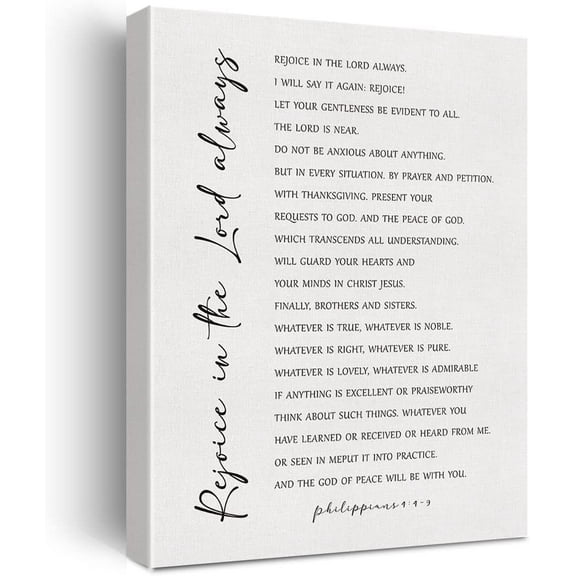 Bible Verse Canvas Print Decor Rejoice in the Lord Always Philippians 4 : 4-9 Wall Painting Posters Artwork 12”X15” Modern Home Office Decoration (Framed)…