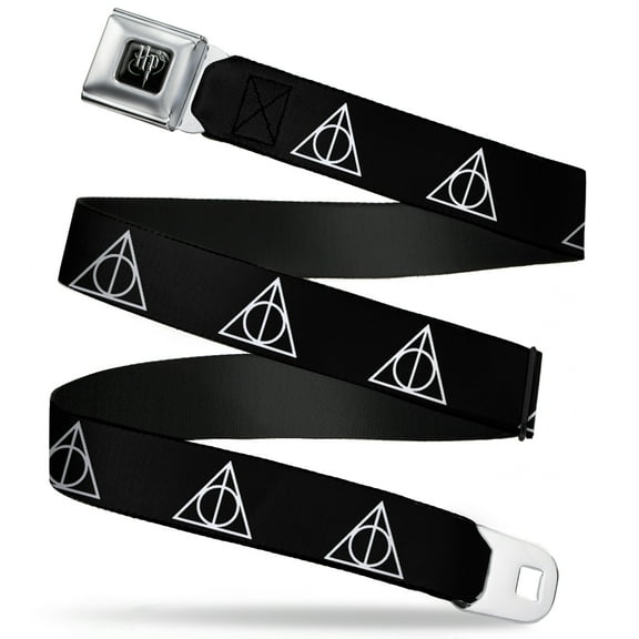 The Wizarding World of Harry Potter Belt, Seatbelt Buckle Belt, Deathly Hallows Symbol Black White, 32 to 52 Inches