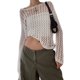 thumbnail image 1 of Blanco L hueco gran malla suelta cuello redondo blusa de lana chica caliente personalizado transpirable corto exterior casual top, 1 of 8