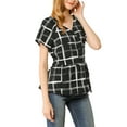 thumbnail image 4 of Allegra K Women's Plaid Drawstring Waist Short Sleeve V-Neck Peplum Wrap Blouse, 4 of 6