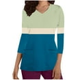 thumbnail image 2 of Cavosen Womens Scrub Shirts Green 3/4 Sleeve V Neck Underscrub Stretchy Soft Xmas Color Block Wrap Scrub Tops with Pocket Comfortable Workwear Anti-Wrinkle Scrub Shirts Tee Tunic L, 2 of 5
