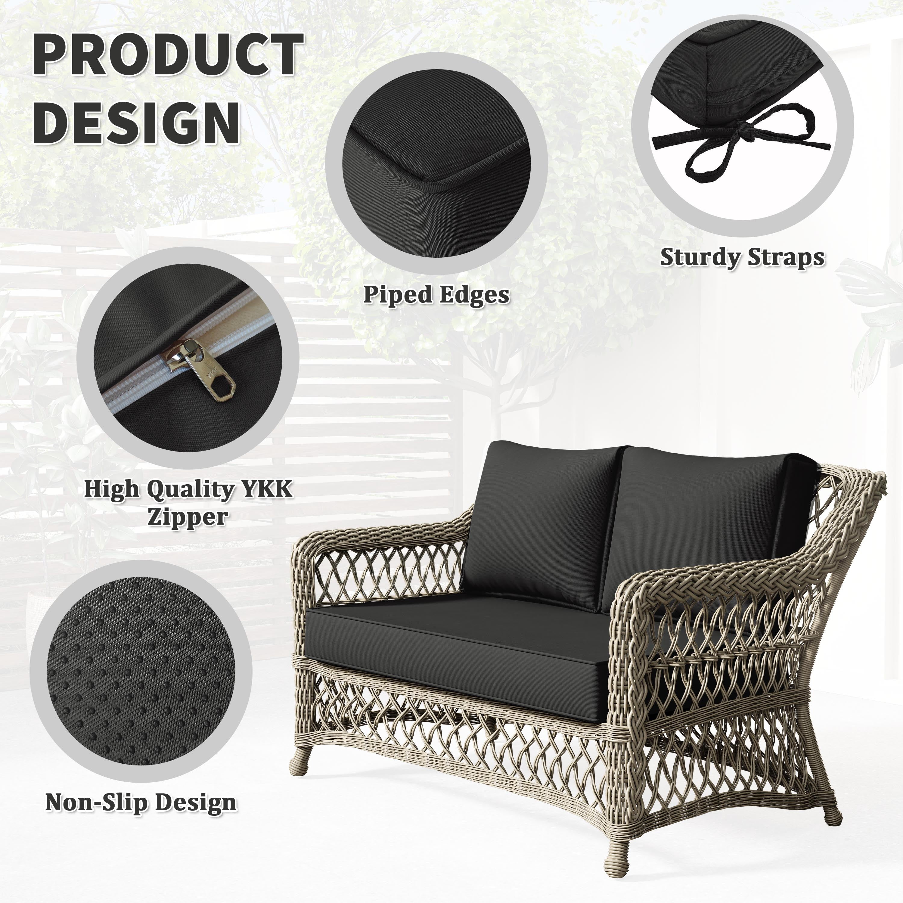 Kimunuk Outdoor Loveseat Cushion Set, 46" x 26" x 5" Waterproof Patio Furniture Cushions for Couch Bench Swing, Black