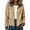 Khaki, variant on Women's Corduroy Zip‑Up Jacket, Denim Contrast Collar, Cuffs & Hem, Long Sleeve Patchwork Casual Outerwear for Fall Winter, Relaxed Fit Coat for Daily Work Travel