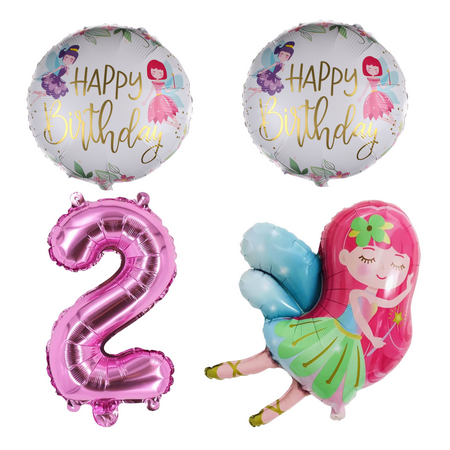 Fairy 2nd Birthday Party Balloons Set Number 2 Pink Girl