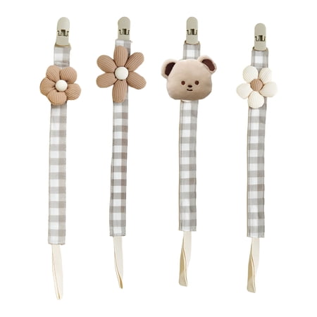 XIBUFE 4 Pcs Pacifier Clip, Cute Bear Binky Holder for Stroller