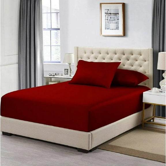 Sheetsnthings High Profile Fitted Sheet (22 Inches) Luxurious Cotton 608 Thread Count- Extra Deep Pocket (Queen Size) Fitted Sheet Only, Solid Burgundy