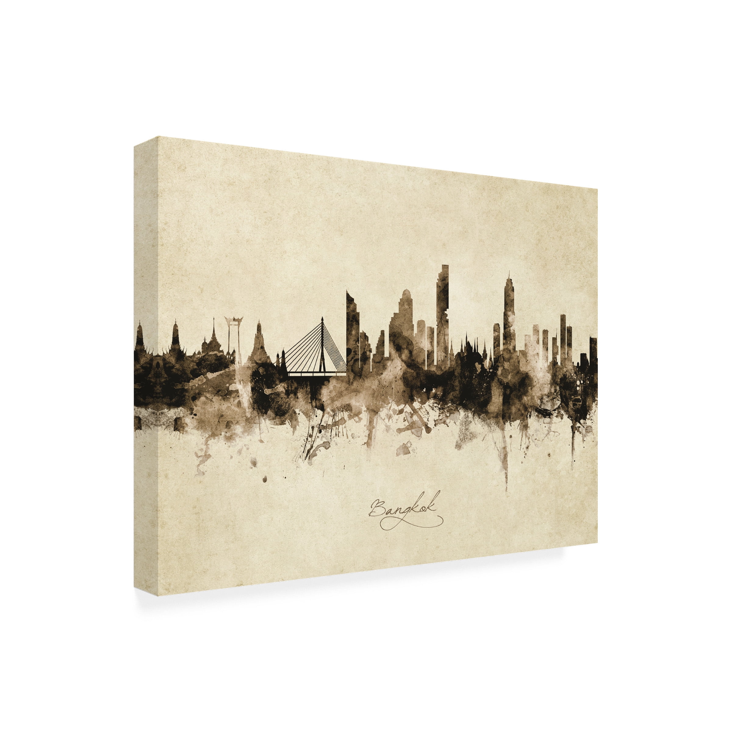 Michael Tompsett 'Bangkok Thailand Skyline Vintage' Canvas Art
