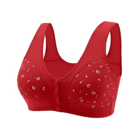 IDALL Plus Size Lingerie Front Closure Bras for Women Nursing Bras Daisy Seniors Front Closure Button Daisy Bras for Older Women Bras for Older Women Red 3XL