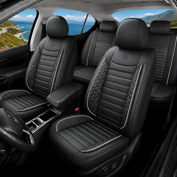 Car Seat Covers Fit for Hyundai Kona 2018-2025: 5 Seats Faux Leather Waterproof Seat Protectors (Black) - 2 Rows