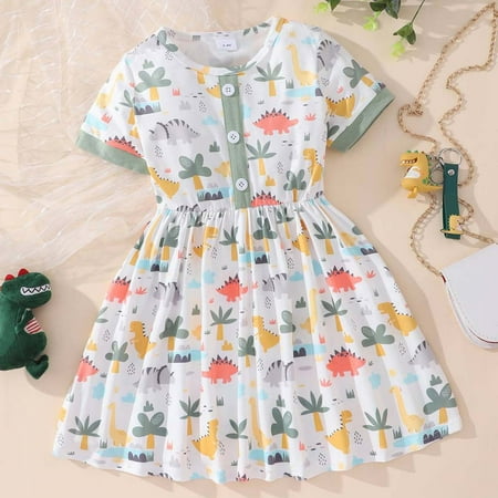 

Realhomelove Toddler Baby Girls Summer Dress - Cute Sunflower Dinosuar Heart Leopard Pattern Casual Sundress Ruffle Sleeve Butterfly Dresses Outfits