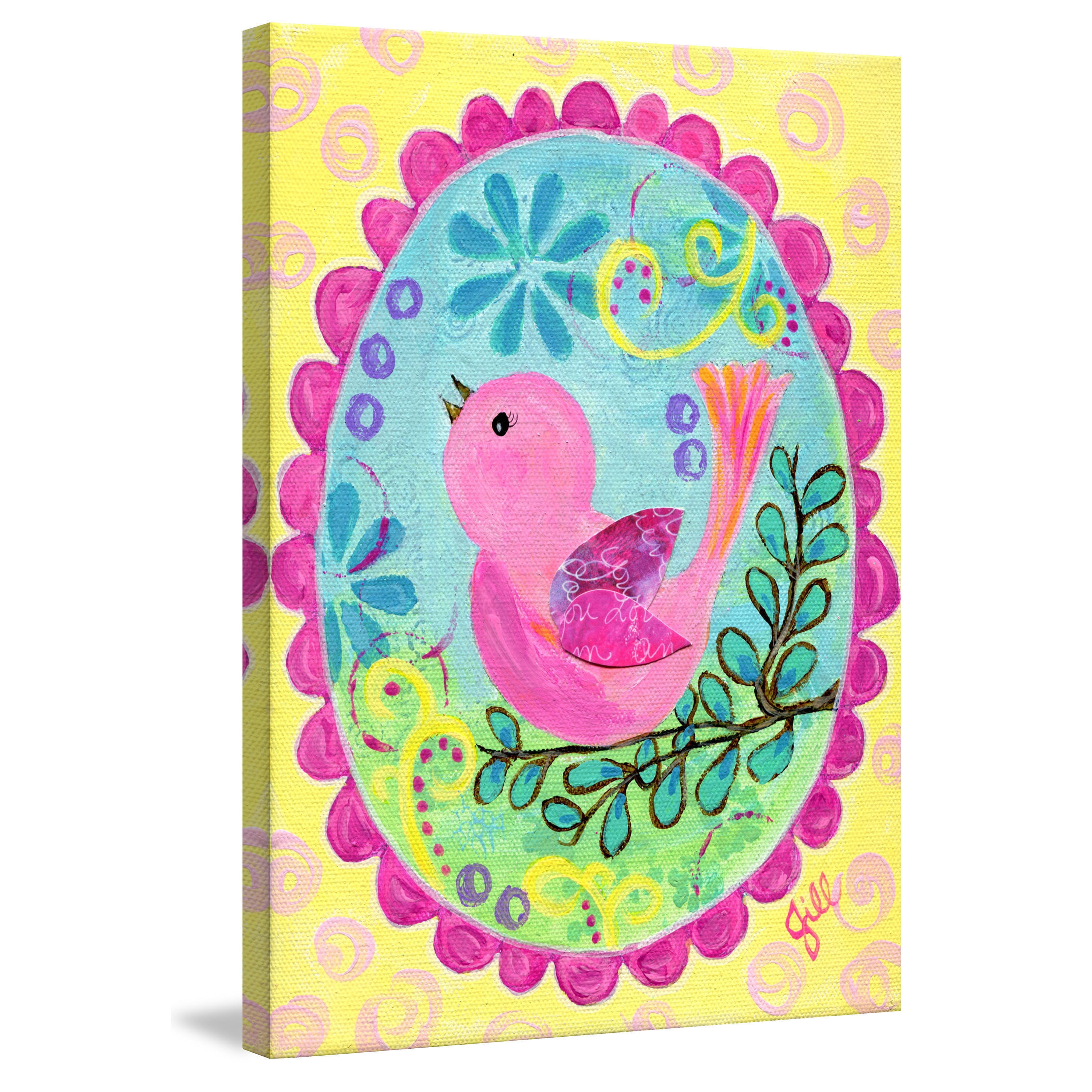 Marmont Hill "Pink Bird Sings" by Jill Lambert Painting Print on Wrapped Canvas