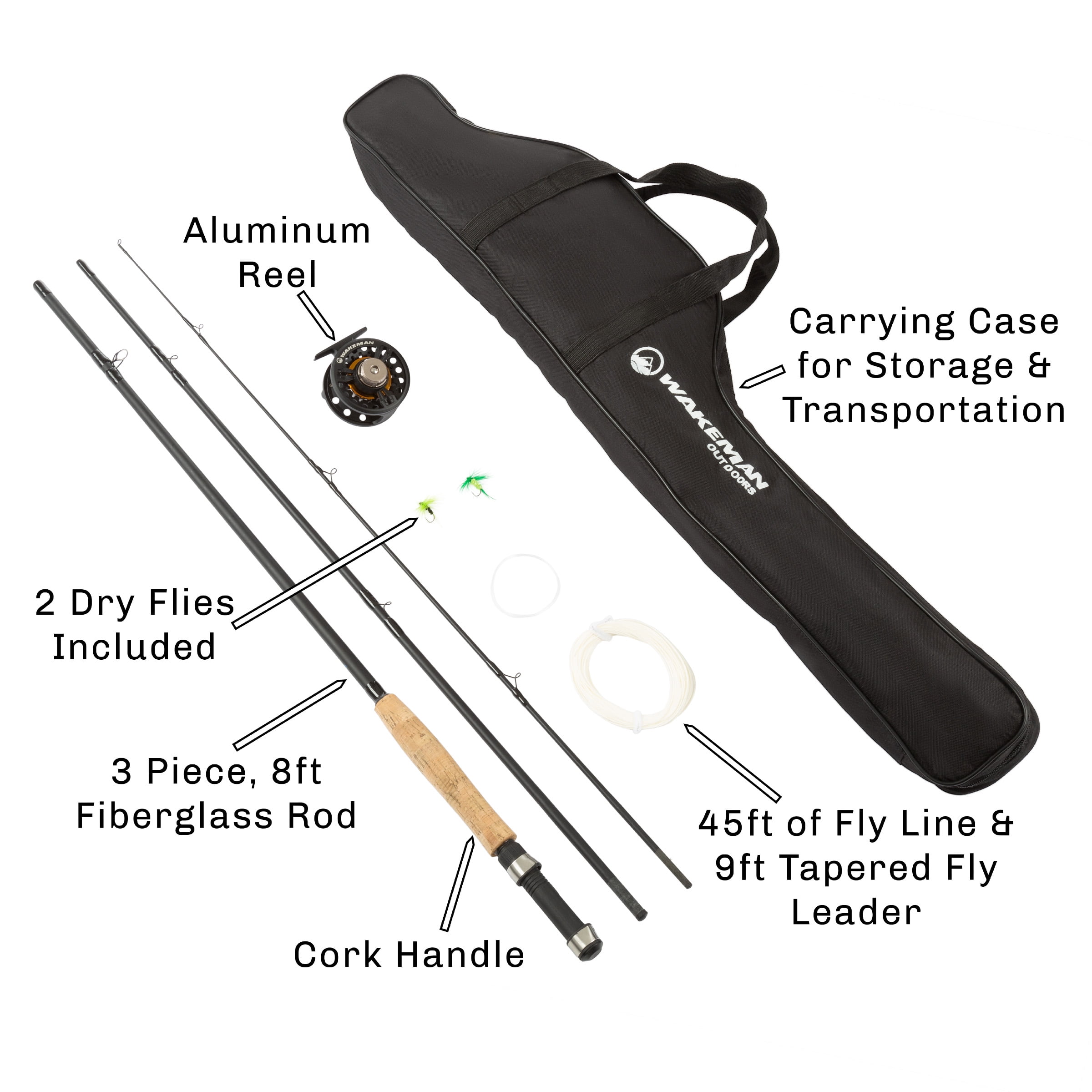 Wakeman 3-Piece Fly Fishing Rod and Reel Combo Starter Kit with Carry Case  