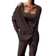 thumbnail image 2 of Riforla Women's Knitted Three Piece Cardigan Trouser Suit Two Piece Sets for Women Coffee L, 2 of 4