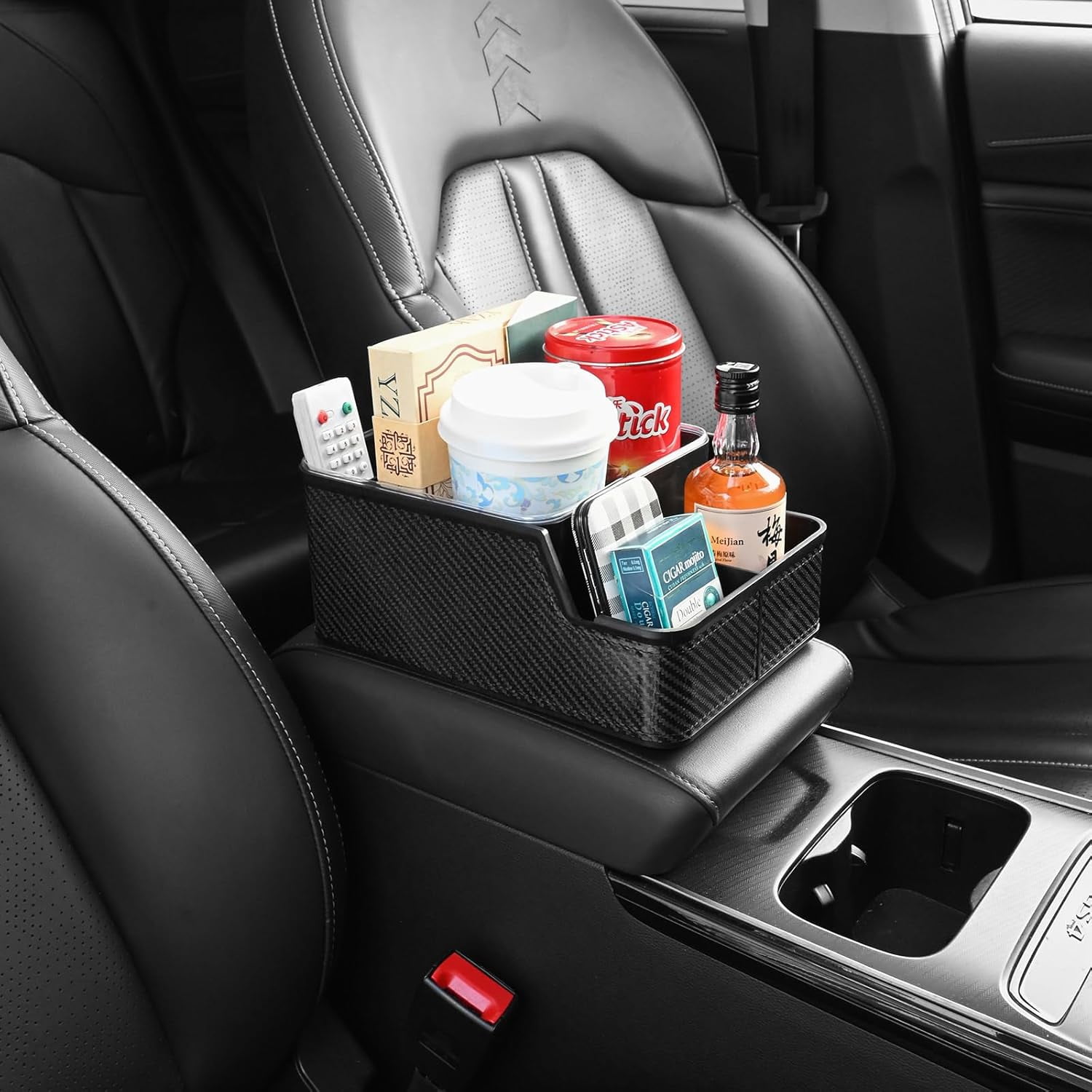 Car Front Seat Organizer with Compartment,Center Console Organizer,Car Armrest Storage Box,Back Cup Holder Tray,Between Small Caddy Phone for Truck,SUV,Van (Black)