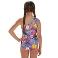 thumbnail image 3 of Xoenoiee Tropical Toucan Hibiscus Palm Leaf Print Girls Swimsuit One Piece Bathing Suit with Cover Up Skirt, Summer Adjustable Straps Padded Swimwear, Set of 2, Size 17-18 Years, 3 of 7