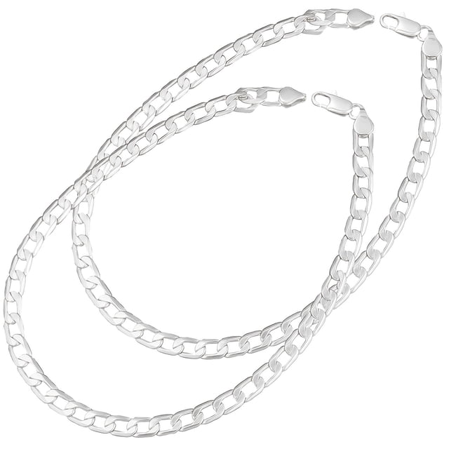 Collar cadena plata largo Slinkz 2Pzas Plata S925 Chapa 40cm 12mm de grosor.