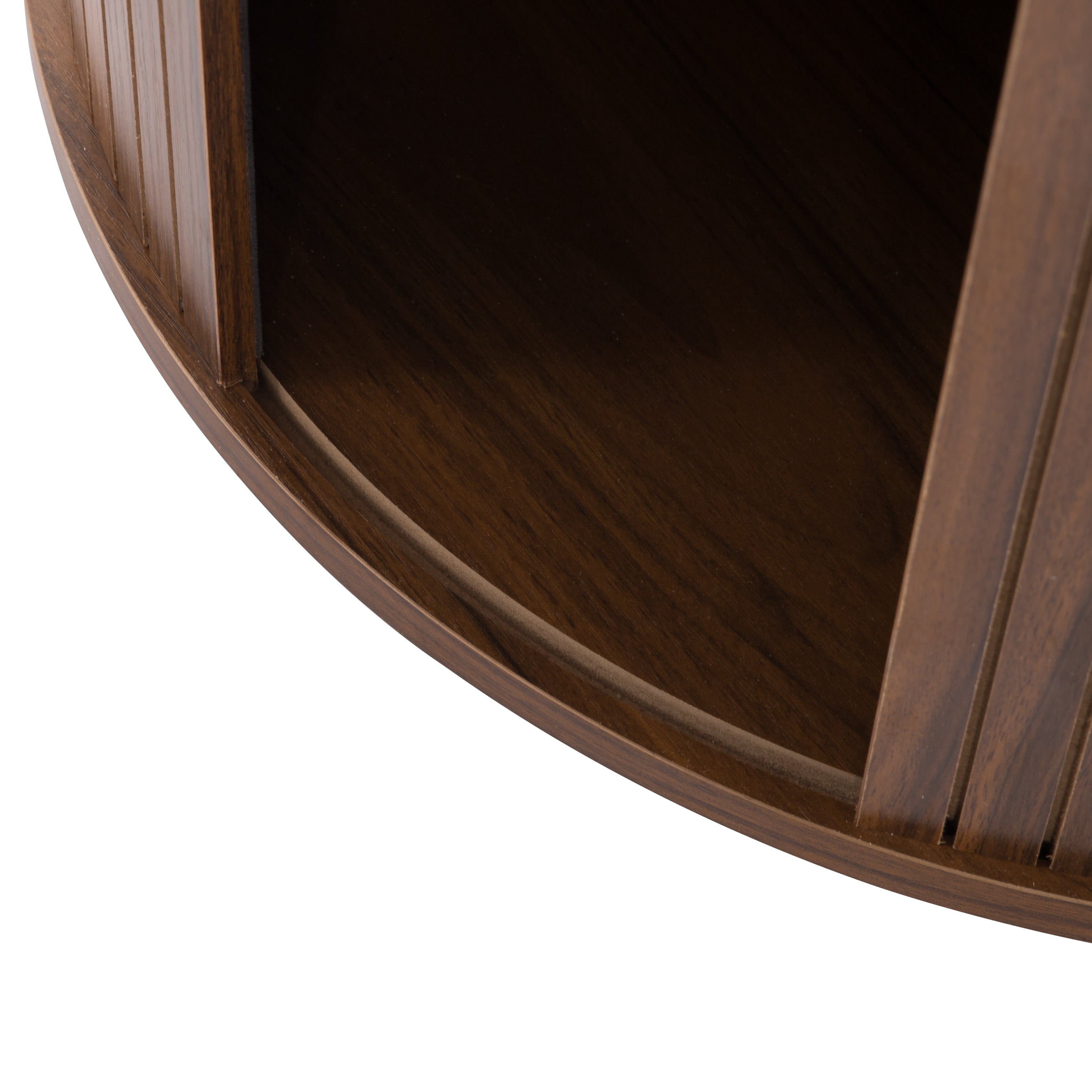 BSHTI 47.32" Round Dining Table with Storage Shelf, MDF with Walnut Grain, 2-Tier Dust-Proof Cabinet, Seats 4, Easy Assembly