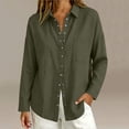 thumbnail image 2 of Yyeselk Women's Cotton Linen Snap Button Long Sleeve Shirt with Pocket Collared Relaxed Fit Lightweight Casual Tops Army Green Large, 2 of 8