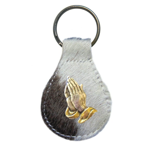 Praying Hands leather key fob or keychain Hair