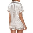 thumbnail image 4 of Womens Silk Satin Pajamas Casual Soft Short Sleeve Button Down Top and Shorts 2 Piece Sets Sleepwear Pjs Loungewear Ladies Clothes, 4 of 7