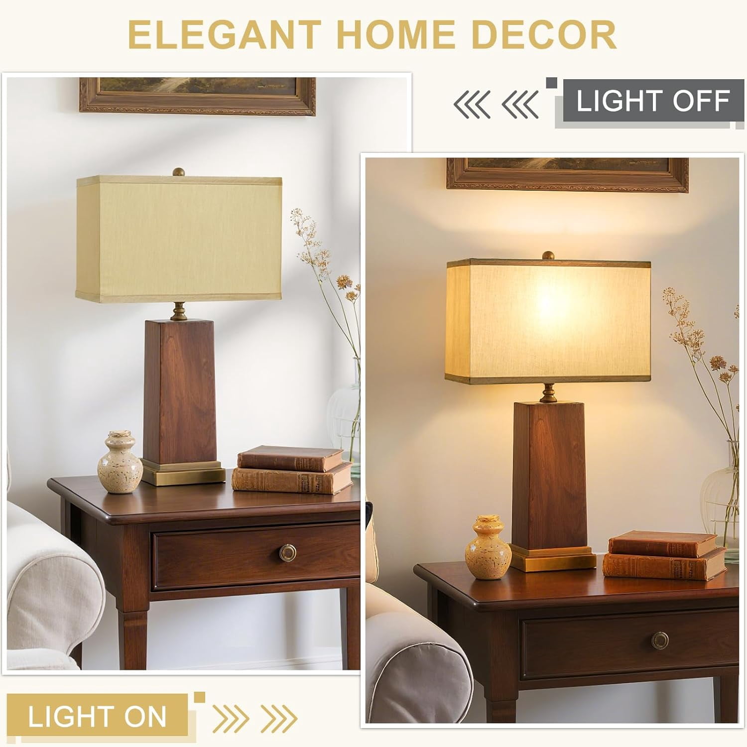 Rectangle Lamp Shades Set of 2, 16"L x 8"W x 10"H, Large Gold Lamp Shades for Table Lamps Bedside Lamps, Modern Replacement Lampshades for Floor Lamps, Spider, Harp Holders Included, Easy Assembly