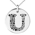 thumbnail image 1 of Stainless Steel Letter U Initial Dotted Monogram Engraved Small Medallion Circle Charm Pendant Necklace, 1 of 1