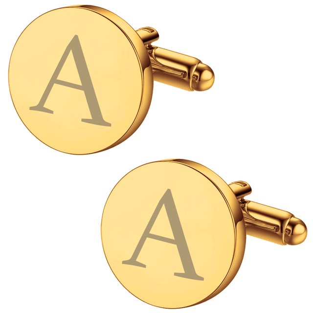 BodyJ4You 2PC Cufflinks Engraved Personalized Initials Letter A Formal Button Shirt Gift Box Set