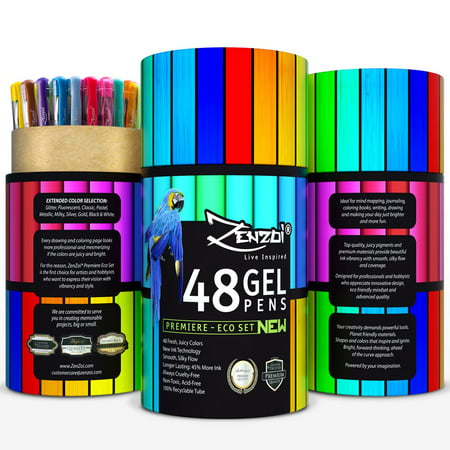 Gel Pens 48 Ink Colors Pen Set with Case 100% Money Back Guarantee Free Shipping Adult Coloring Books Sketching Drawing Painting Writing Best Large Color Selection Glitter Metallic Classic Neon (100 Best Paintings In London)