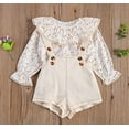 thumbnail image 6 of StylesILove Baby Toddler Girls Plaid Floral Print Ruffle Long Sleeve Top and Overall Shorts 2pcs Spring Summer Cotton Outfit (Ivory Floral, 6M), 6 of 7
