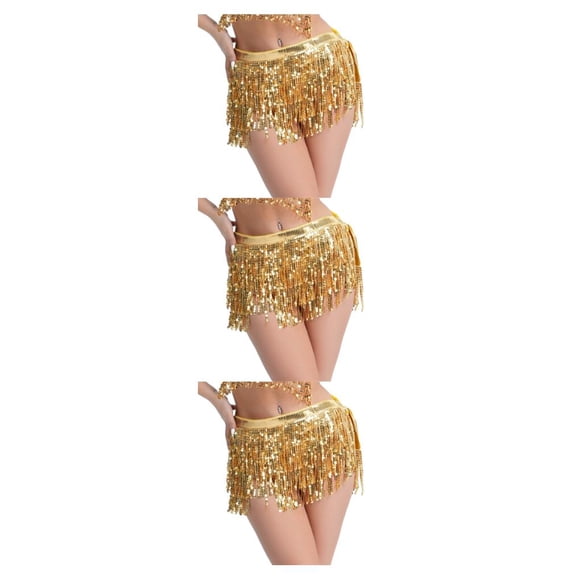 Minnieouse Lentejuelas brillantes de danza del vientre Niñas Puesta en escena Entrenamiento Faldas de baile Traje lavable portátil Oro Type1 NO1