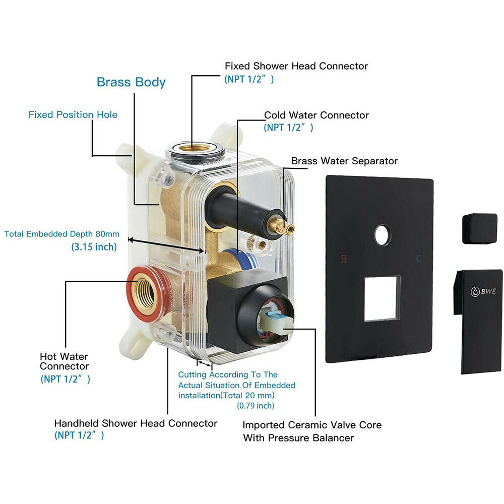 2 Function Shower Faucet Set System Kit 8'' Rainfall Head Mixer Valve Wall Mount