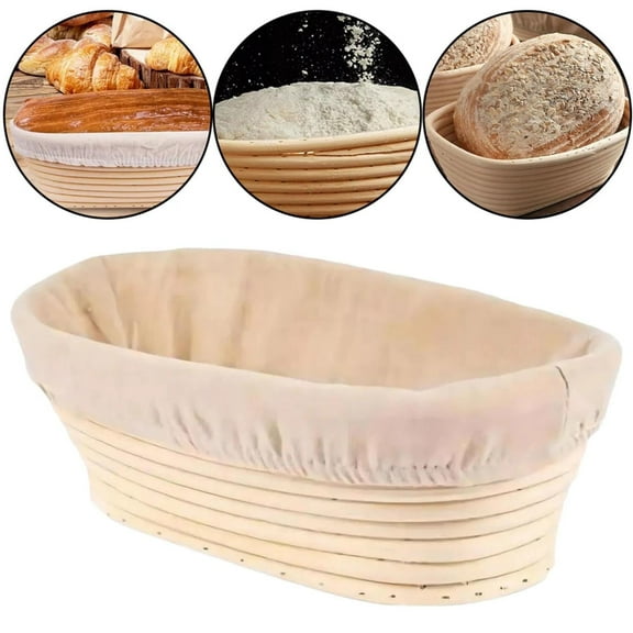 COSANO Bread Banneton 10inch Oval Rattan Proofing Basket with Bread Making Tools, Natural (2 Pack)